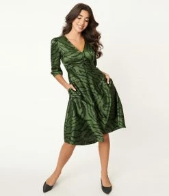 SHEEN Clothing Ltd Green Zebra Print Kira Swing Dress