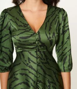SHEEN Clothing Ltd Green Zebra Print Kira Swing Dress