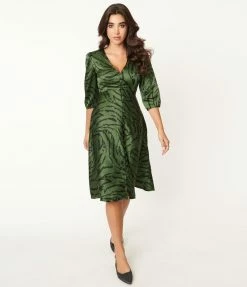 SHEEN Clothing Ltd Green Zebra Print Kira Swing Dress