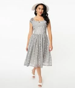 Magnolia Place Black & White Gingham Daisy Swing Dress Sale