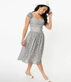Magnolia Place Black & White Gingham Daisy Swing Dress Sale