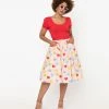 Unique Vintage Pink & Multicolor Hearts Print Susannah Swing Skirt