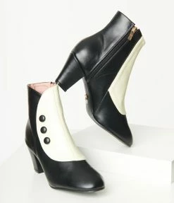 Collectif Black & Cream Spats Erice Booties Shoes