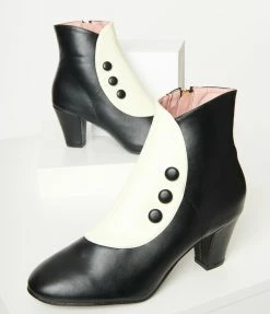 Collectif Black & Cream Spats Erice Booties Shoes