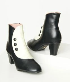 Collectif Black & Cream Spats Erice Booties Shoes