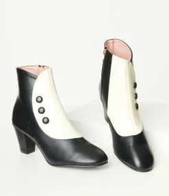 Collectif Black & Cream Spats Erice Booties Shoes