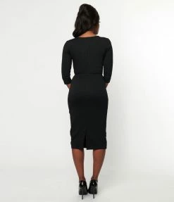 Unique Vintage Black Sleeved Mod Wiggle Dress