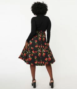 Collectif Black & Red Deathly Apples Cassie Swing Skirt Sale