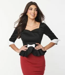 Collectif Black Peplum Quinn Top Sale