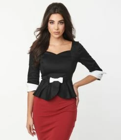 Collectif Black Peplum Quinn Top Sale