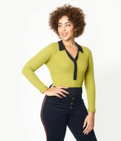 Collectif Green Eyelet Lorelei Knit Top