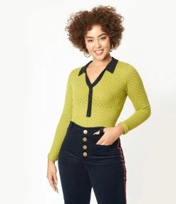 Collectif Green Eyelet Lorelei Knit Top