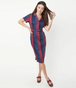 Collectif Dark Multicolor Stripe Caterina Pencil Dress Sale
