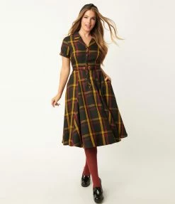 Sale Collectif Black & Mustard Giles Plaid Caterina Swing Dress