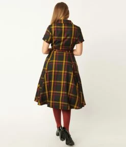 Sale Collectif Black & Mustard Giles Plaid Caterina Swing Dress