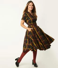 Sale Collectif Black & Mustard Giles Plaid Caterina Swing Dress