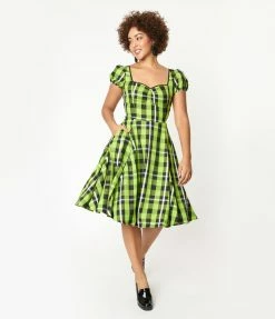 Collectif Green & Black Plaid Mimi Swing Dress