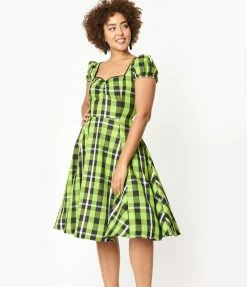 Collectif Green & Black Plaid Mimi Swing Dress