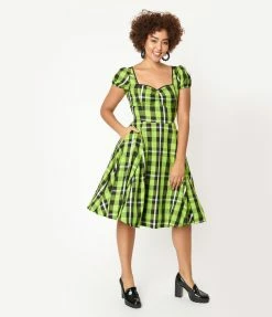 Collectif Green & Black Plaid Mimi Swing Dress