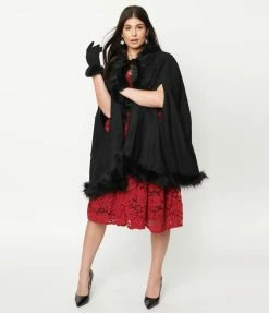 Collectif Black Wool & Fur Kori Cape Coat Sale