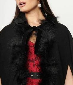 Collectif Black Wool & Fur Kori Cape Coat Sale