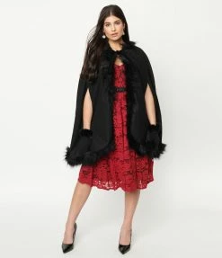 Collectif Black Wool & Fur Kori Cape Coat Sale