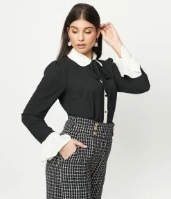 Collectif Black & White Collar Prudence Blouse Sale