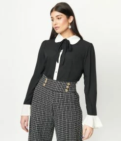 Collectif Black & White Collar Prudence Blouse Sale