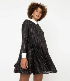 Unique Vintage Black & Red Heart Peggy Babydoll Dress Sale