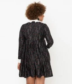 Unique Vintage Black & Red Heart Peggy Babydoll Dress Sale