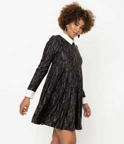 Unique Vintage Black & Red Heart Peggy Babydoll Dress Sale