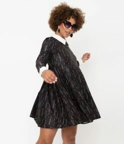 Unique Vintage Black & Red Heart Peggy Babydoll Dress Sale