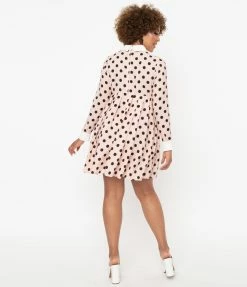 Sale Unique Vintage Pink & Black Polka Dots Peggy Babydoll Dress