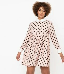 Sale Unique Vintage Pink & Black Polka Dots Peggy Babydoll Dress