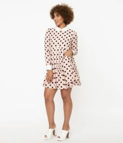 Sale Unique Vintage Pink & Black Polka Dots Peggy Babydoll Dress