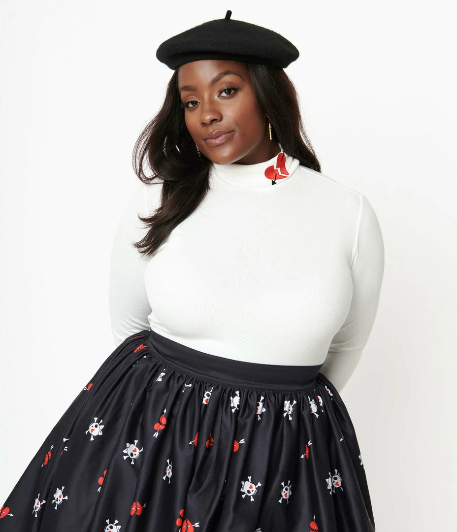 Unique Vintage Plus Size White & Embroidered Broken Heart Cherie Top