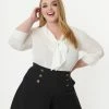 Clothing Unique Vintage Plus Size White Bow Olivia Blouse
