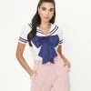 Unique Vintage White & Navy Candy Sailor Blouse Sale