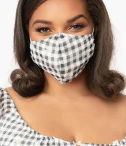 Magnolia Place Black Gingham & Fabric Daisies Face Mask Sale