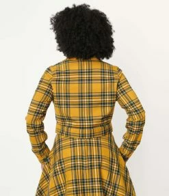 Hell Bunny Mustard & Navy Plaid Wither Crop Jacket