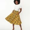Hell Bunny Mustard & Navy Plaid Swing Skirt