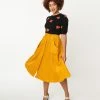 Sale Hell Bunny Mustard Corduroy Jeanette Swing Skirt