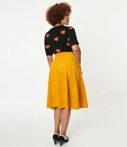 Sale Hell Bunny Mustard Corduroy Jeanette Swing Skirt