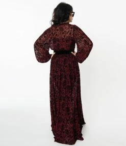 Clothing Unique Vintage Burgundy Deco Devore Velvet Hollywood Duster