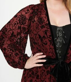 Clothing Unique Vintage Plus Size Burgundy Deco Devore Velvet Hollywood Duster