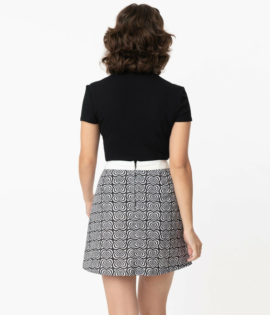 Sale Smak Parlour Black & White Hypnotic Heart Mod Skirt
