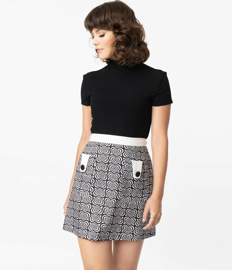 Sale Smak Parlour Black & White Hypnotic Heart Mod Skirt