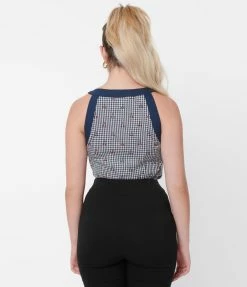 Sale Unique Vintage Navy Gingham & Cherry Print Paulson Top