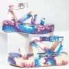In Touch Footwear Rainbow Tie Dye Leatherette Platform Sandals