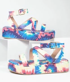 In Touch Footwear Rainbow Tie Dye Leatherette Platform Sandals